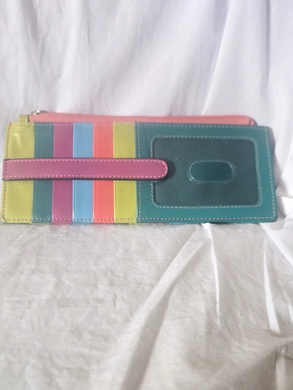 Color Block Wallet in Blue & Pink Genuine Leather